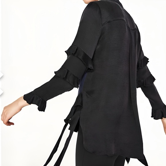 ZARA Navy Blue and Black Satin Contrast Layered Sweater Sweatshirt Blouse Small - Picture 3 of 16